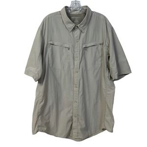 Men's EDDIE BAUER Sport Size L Tall Outdoor Shirt 100% Nylon Khaki Chest Pockets